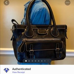 Auth Chloe Black Leather Big Zipper Bag